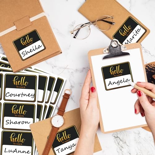 180 PCS Hello My Name is Name Tag, Gold Foil Name Tags Sticker, 2.5 × 3 Black - Picture 5 of 7