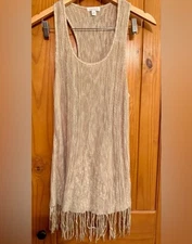 Charming Charlie Boho Knitted Tank Beige with Fringe Size M