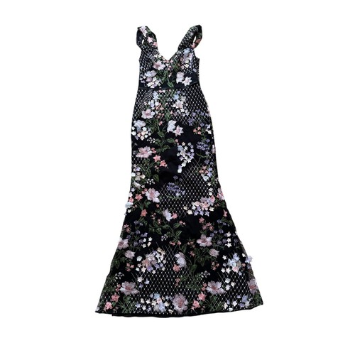 Vestido/vestido formal bordado celosía Marchesa Notte; con flores 3D talla 2 - Imagen 2 de 16