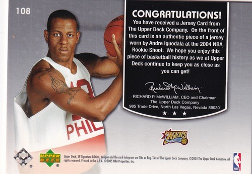 2004-05 SP Signature Edition #108 Andre Iguodala JSY RC 134/499 - Picture 2 of 2