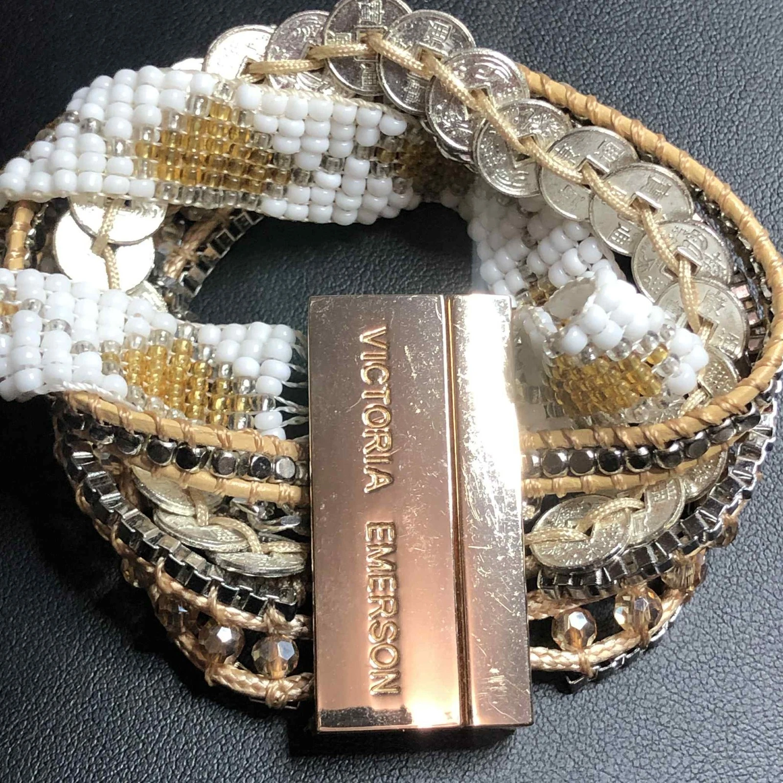 MICHAEL KORS 6149 Victoria Emerson Bracciale Boho Multifilo Perline Miste Oro Argento 7"