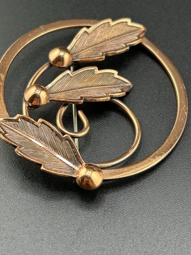 Broche vintage de hojas remolino de cobre campana - Imagen 4 de 12