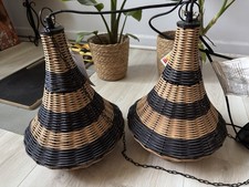 Zara Home Woven Rattan Pendant Light Pair Beige Shade Hanging Lamp Ceiling