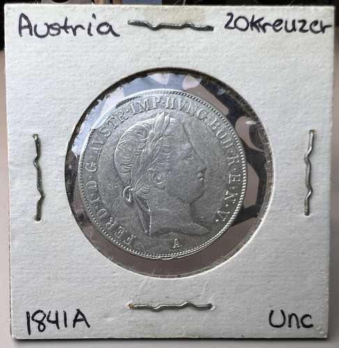Rare Silver Coin Uncirculated UNC Austria 1841 A 20 Kreuzer Ferdinand I VtgMoney - Picture 3 of 11