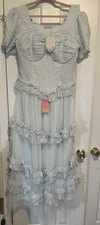 NWT Ivy City Co Women’s Raya Dress In Powder Blue Size Large Lace, Tulle