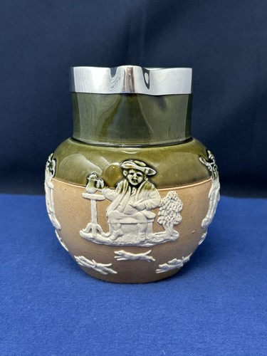 ANTIQUE DOULTON LAMBETH LONDON 1897 STERLING RIM JUG 4232 - Picture 2 of 10
