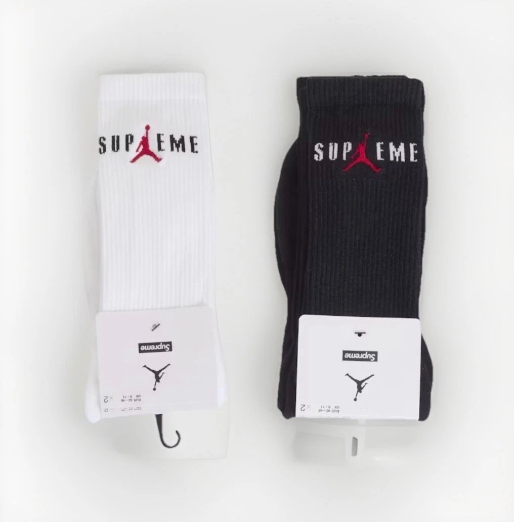 Jordan X Supreme Socks 2 Pairs Air Jordan Crew Men LARGE 6-12 Pick Black / White