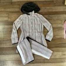 Per Se Carlisle Women's Glen Plaid Coat Pants Set Size 6/10 Hooded Jacket 411113
