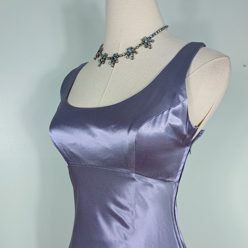 Vestido Maxi Vintage Zum Baile de graduación 4 Azul Púrpura Años 90 Y2K Babydoll Satén Glamour Slip - Imagen 6 de 11
