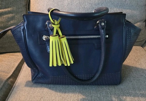 Coach Legacy Perforated Navy Blue & Bright Citrine Accents Tote Shoulder Bag - Picture 9 of 14