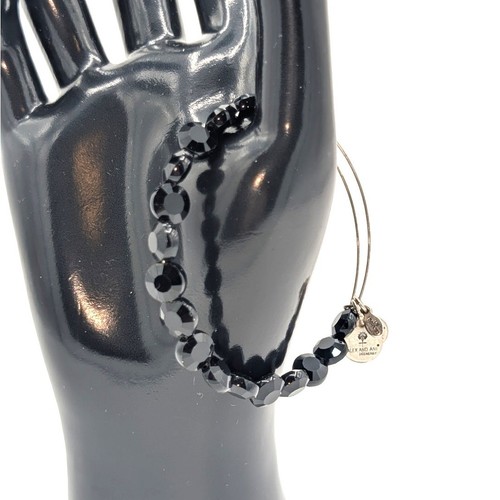 Alex and Ani Jet Luxe Black Beaded Silver Finish Adjustable Wire Bracelet - Picture 3 of 3