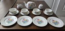 VINTAGE China Toy Miniature Tea Set (Floral Pattern on White, 17 Pc, Japan)
