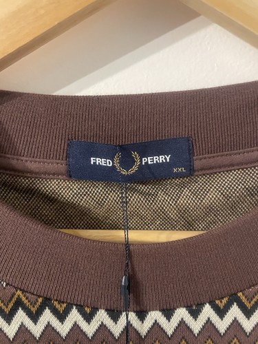 Fred Perry Jacquard T-Shirt Aztec Print Brown XXL Brand New With Tags - Picture 4 of 16