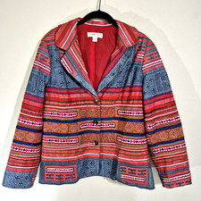 Coldwater Creek Jacket Blazer Womens Size 12 Colorful Button Up Lined Boho Artsy