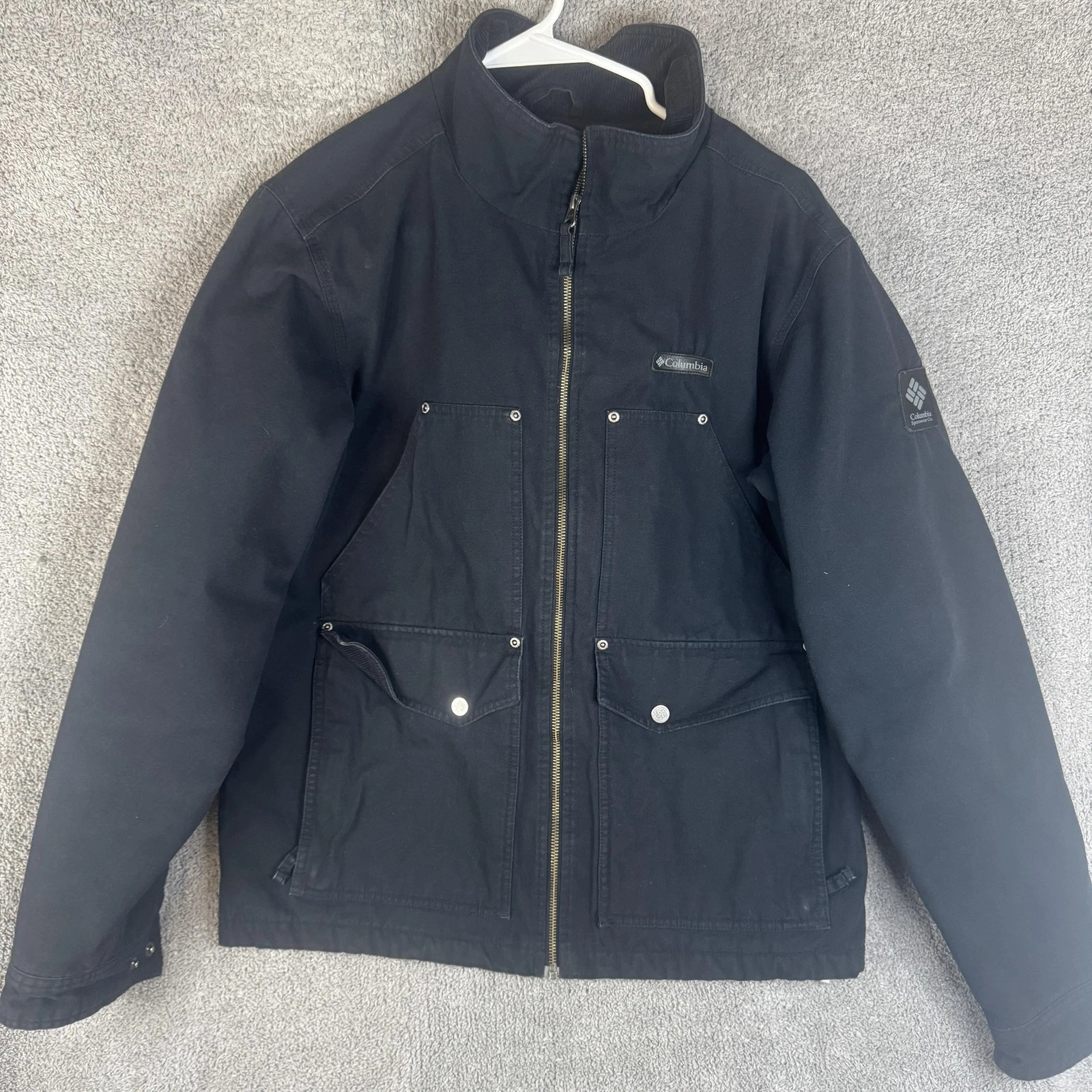 Columbia Jacket Mens Medium Black Canvas Fleece Lined Full Zip Workwear Outdoor