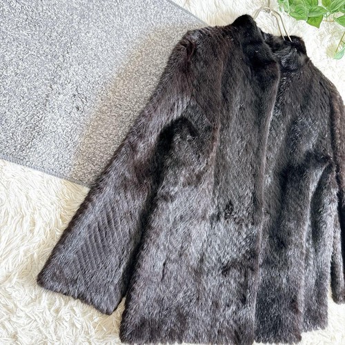 Saga Nerz Pelz halblanger Mantel Größe 13 dunkelbraun - Bild 3 von 10