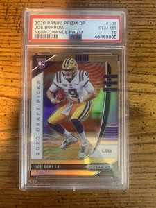 2020 Panini Prizm Draft Picks RC Joe Burrow #105 Neon Orange Prizm /149 PSA 10