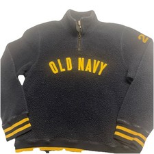 Old Navy Pullover Fleece Mens High Pile Quarter Zip Spell Out Med Vintage