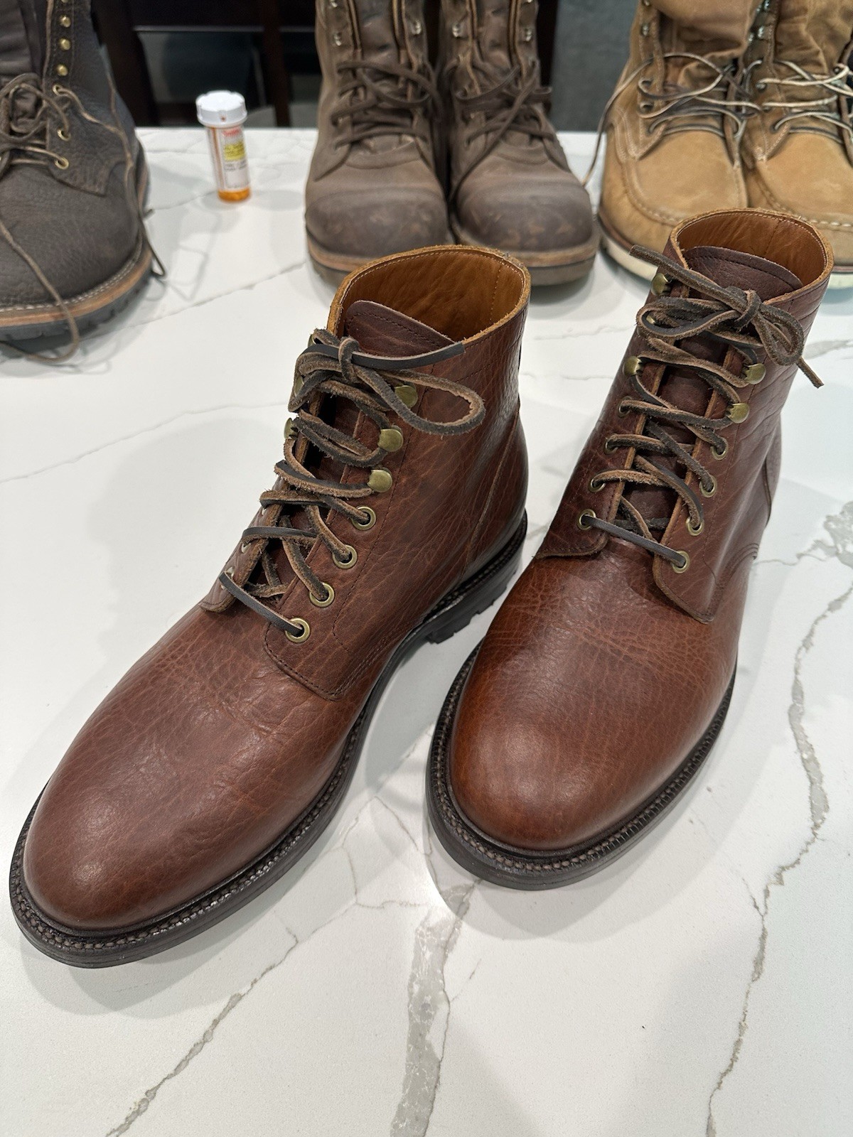 Grant Stone Diesel Boot Walnut Bison Leather Size 12 EEE 12EEE Handcrafted