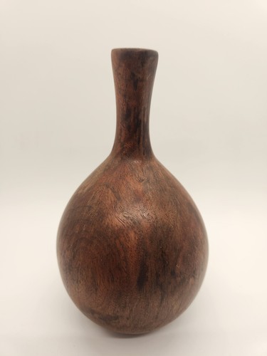 Vintage Dark Wood Hand Carved/Turned MCM Vase 6" Tall Unmarked - Picture 7 of 15