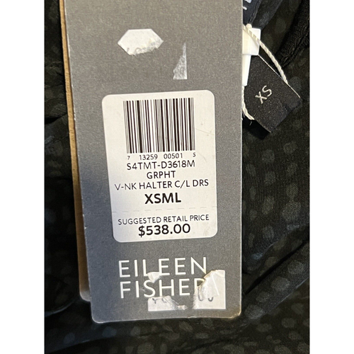 Eileen Fisher Silk Midi Shift Dress Size XS Graphite Grey & Green Chiffon Halter - Picture 12 of 15