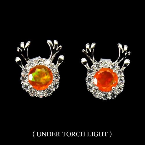 925 Sterling Silber Ohrringe rund orange Opal 5 mm Natur Edelstein Schmuck