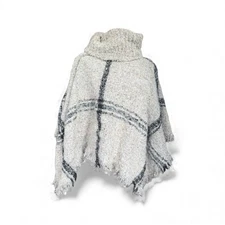 New! World Market Gray Boho cozy boucle knit Turtleneck br Poncho One Size