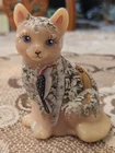 Fenton Cat Birds In Winter Scene Signed P. Hayhurst