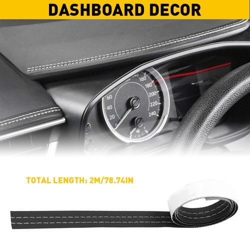 2M Black & White PU Leather Car Dashboard Decor Line Strip Sticker Moulding Trim - Picture 9 of 15