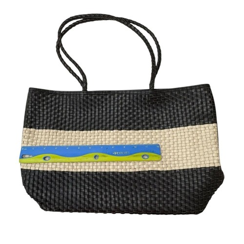 Bembien Emme Leder geflochten Handtasche Handarbeit Beuteltasche Tasche schwarz weiß - Bild 8 von 11