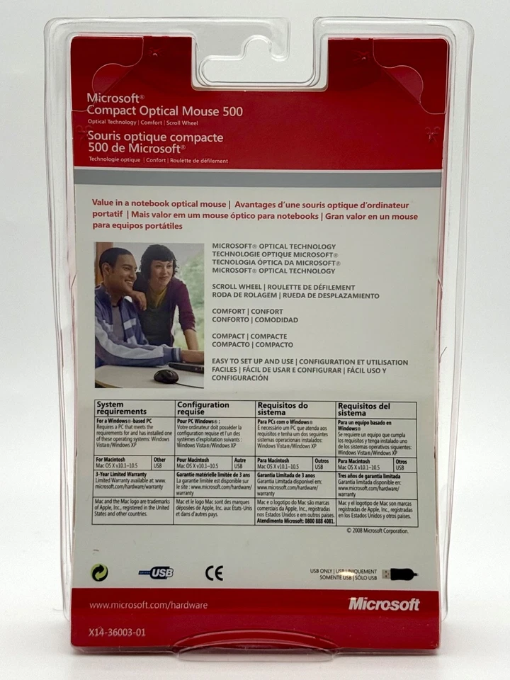 Microsoft Compact Optical 500 Wired USB Scroll Wheel Mouse Model 1344 - New - Image 3 of 4