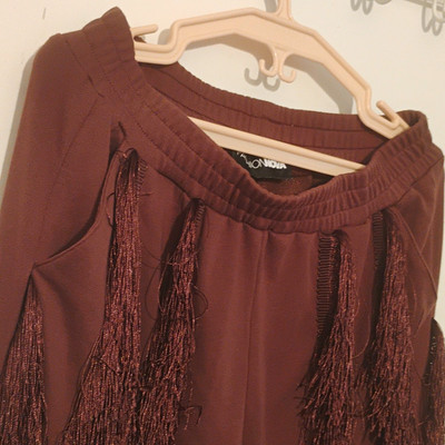 Fashion Nova Women s Burgundy Fringe Pull-On Elastic Waist Straight Leg Pants S