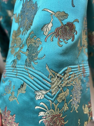 Vintage Chinese Silk Turquoise Swing  Jacket  With Chrysanthemum Large - Bild 4 von 21