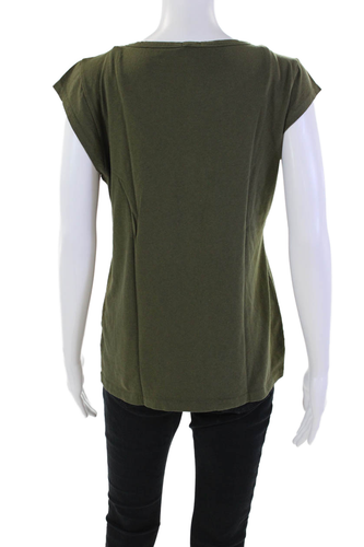 J Crew Womens Cap Sleeve Scoop Neck Tee Shirt Green Cotton Size Medium - Picture 3 of 7