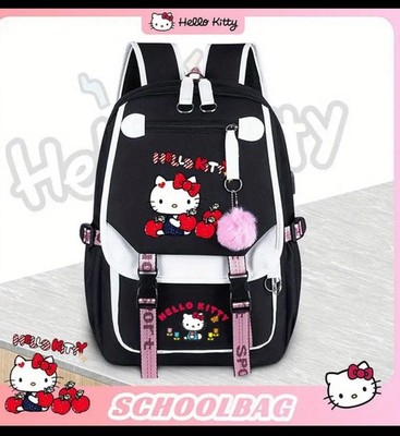 Hello Kitty Backpack 17  White Black School Book Bag Laptop Travel Sanrio Cute