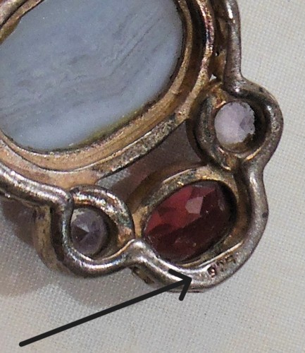 Antiker Kunsthandwerk Sterling & blauer Stein & Glas Anhänger gemarkt 925 - Bild 6 von 12