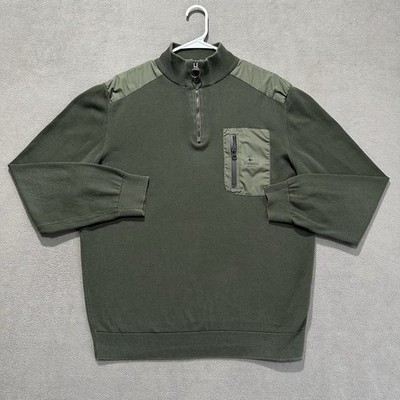Barbour Sweater Mens XL Green Knit Half Zip Mariner Pullover Military Cotton EUC