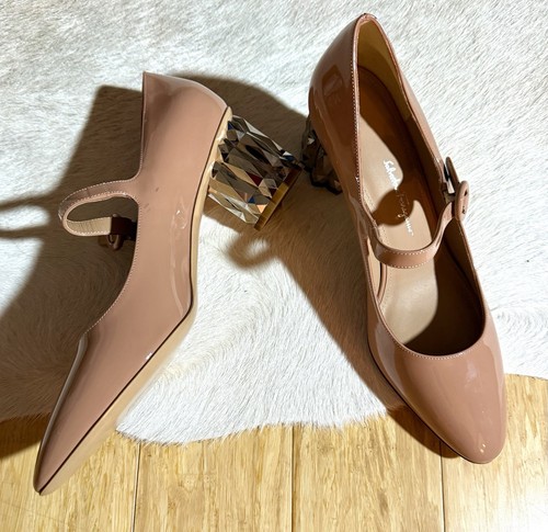 SALVATORE FERRAGAMO Ortensia Refracted Silver Heel New Blush Pumps Women’s 8B - Picture 7 of 14
