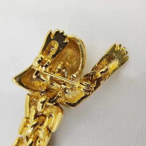 Vintage Articulated Tiger Shoulder Brooch Pin Gold Tone White Rhinestone Eyes - Picture 16 of 21