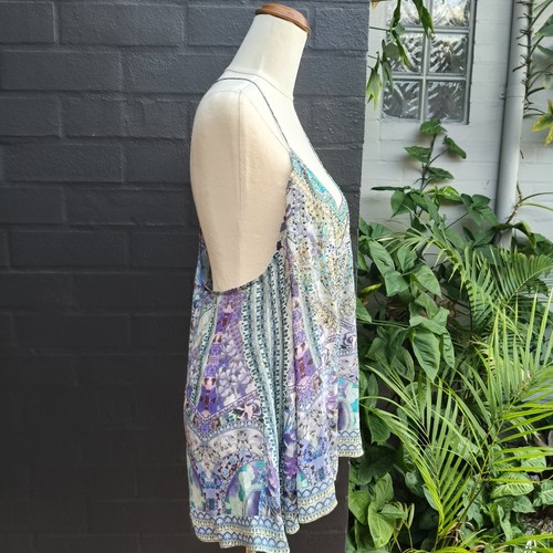 Camilla Sz L AU 14 US 10 The Blue Market T Back Shoestring Silk Cami Top - 第 4/9 張圖片