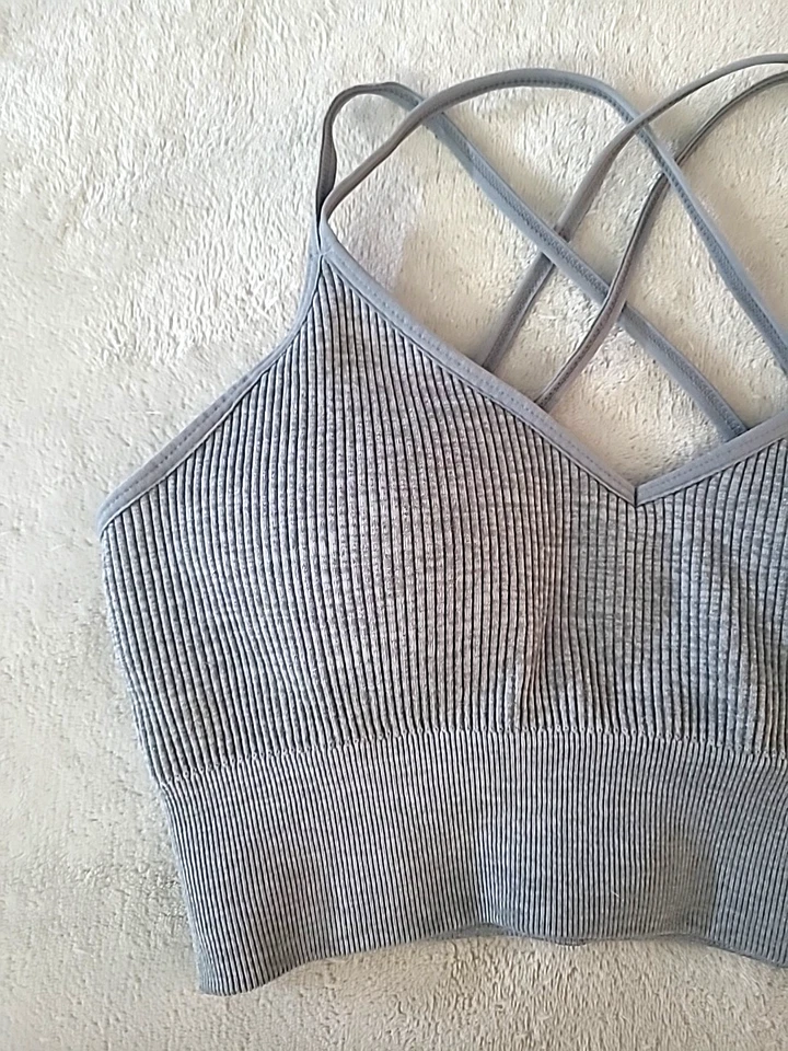 SO Intimates серый ребристый бюстгальтер спортивный бюстгальтер размер M бесшовный крест назад - Изображение 2 из 4