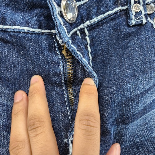 Miss Chic USA Damen Gr. 13 verzierte dicke Nähte Low Rise Flair Denim Jeans - Bild 4 von 16