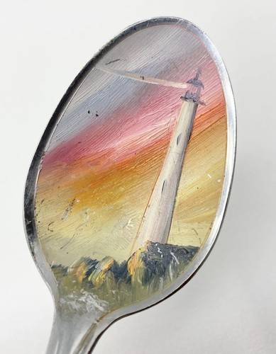 Lot 5 Hand Painted Vintage Silverware Spoons Landscape Scene Art Craft W Magnets - Picture 5 of 16