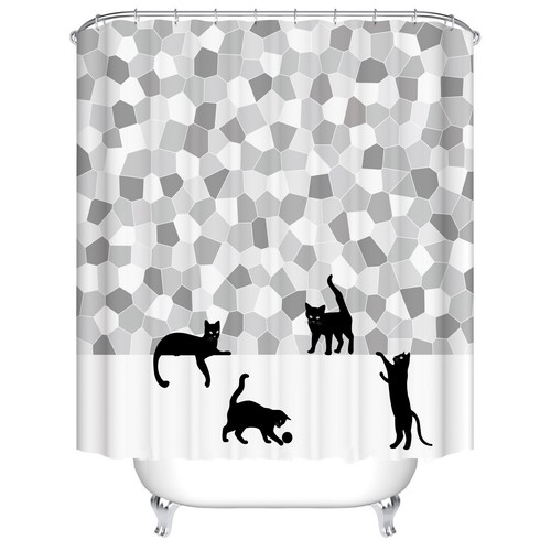 Cuatro Lindas Cortinas de Ducha Gatos con Ganchos Divertida Silueta Cortina de Baño 72 Pulgadas - Imagen 2 de 8
