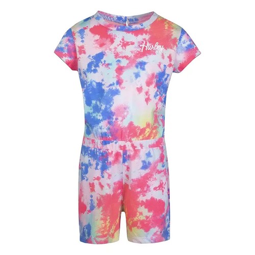 Hurley Easy Romper Girls Large Pink Multi Tie Dye Short Sleeve One-Piece JDM1726 - Picture 1 of 10