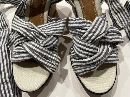 NUEVO SIN CAJA, SANDALIAS ALPARGATA SPERRY TOPSIDER a rayas con plataforma de tobillo/corbata, talla 7,5 - Imagen 3 de 8