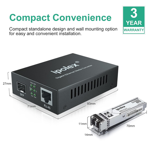 Gigabit LC Fiber to Ethernet Media Converter, 550m Range, SFP SX Module - Picture 4 of 12
