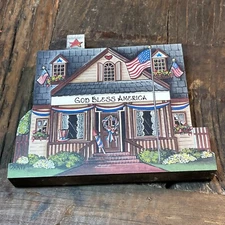 Brandywine Woodcrafts Inc Vintage 1997 God Bless America Art Painted Wood House