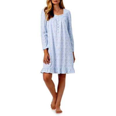 Eileen West Blue Ditsy Long Sleeve 100% Cotton Jersey Knit Short