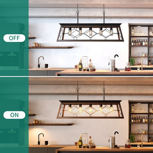 Farmhouse 5-Light Pendant Light Kitchen Island Lighting Metal Linear Chandelier - Picture 6 of 8